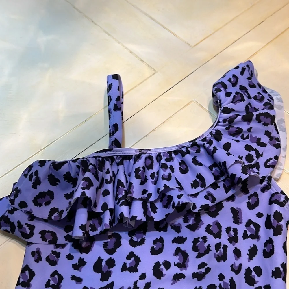 Purple Leopard Print One-Shoulder Swimsuit by Kami size 5
